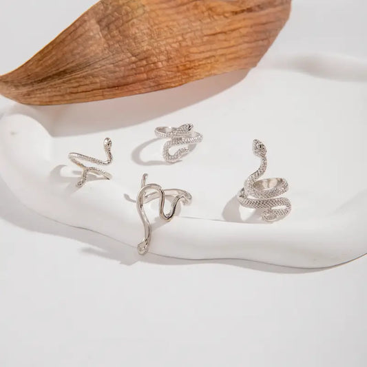 “Silver Snake Ring Set – Adjustable Serpent Rings for Women”