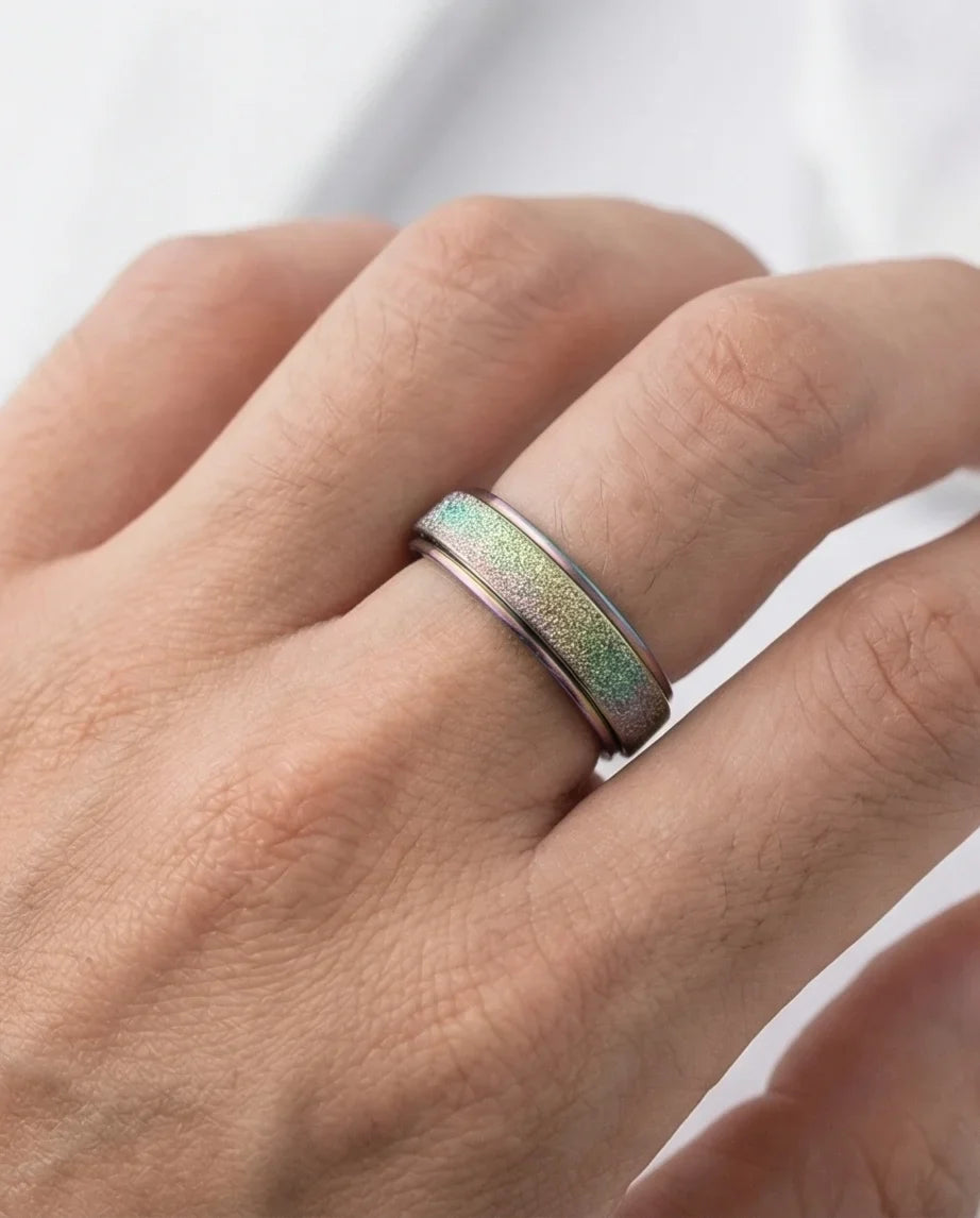 Cyber Spark: Prismatic Texture Fidget Spinner Ring