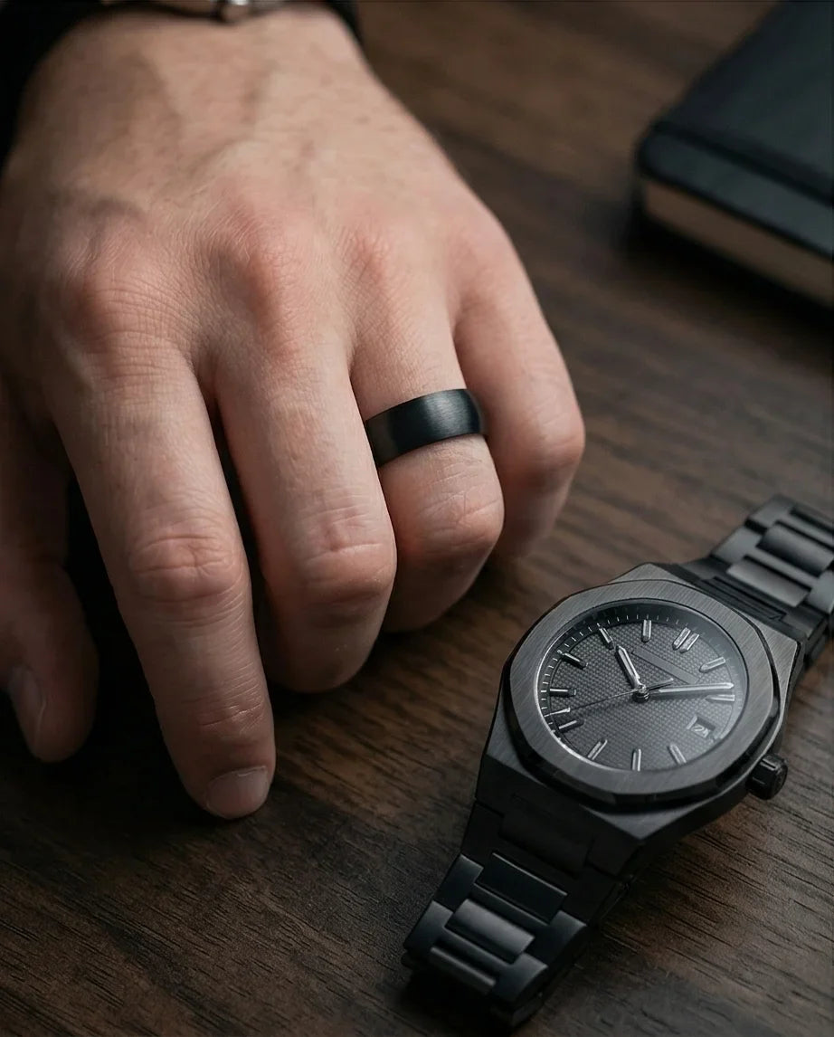 Midnight Satin: Sleek Industrial Statement Ring