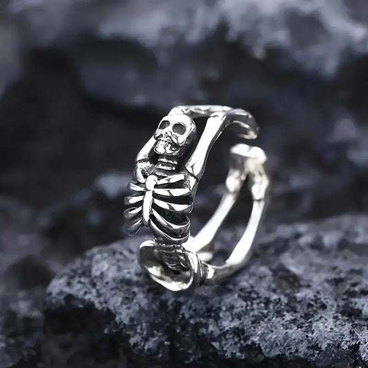 “Skeleton Embrace Ring – Vintage Gothic Stainless Steel Ring”