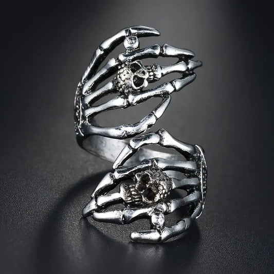 “Skeleton Hands Ring – Adjustable Gothic Skull Wrap Ring”