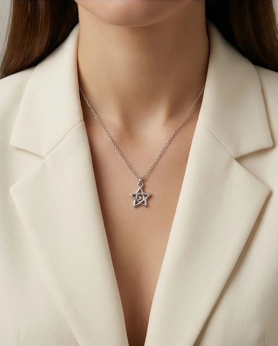 The Astral Vortex: Minimalist Star & Spiral Necklace