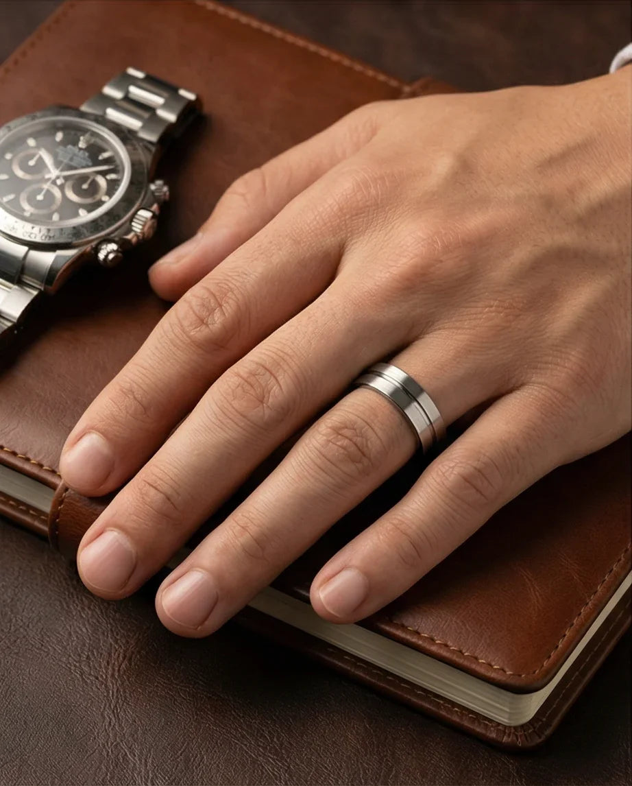 The Silver Meridian: Brushed Flat-Top Groove Band