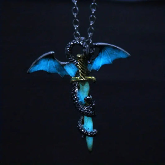 🐉 Glowing Dragon Sword Necklace – Fantasy Gothic Pendant
