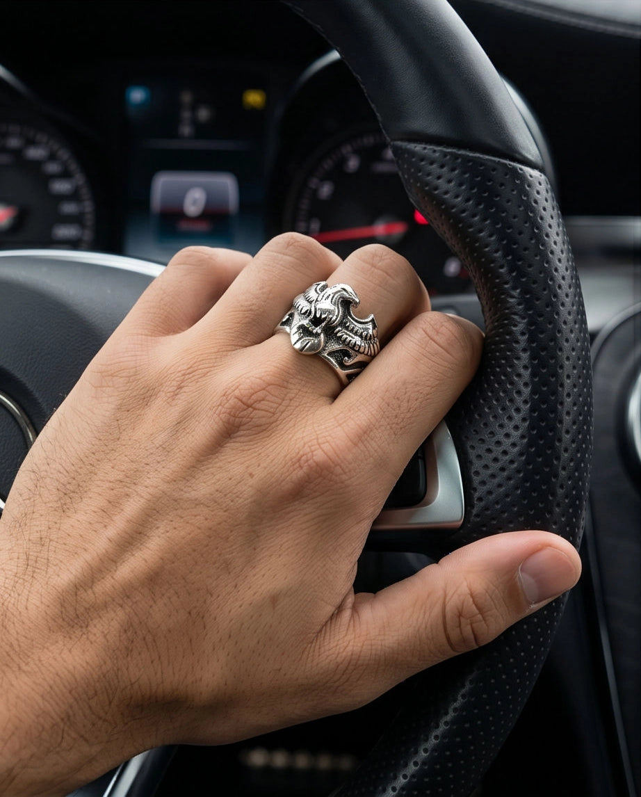 Oxidized Silver Regal Eagle Relief Ring