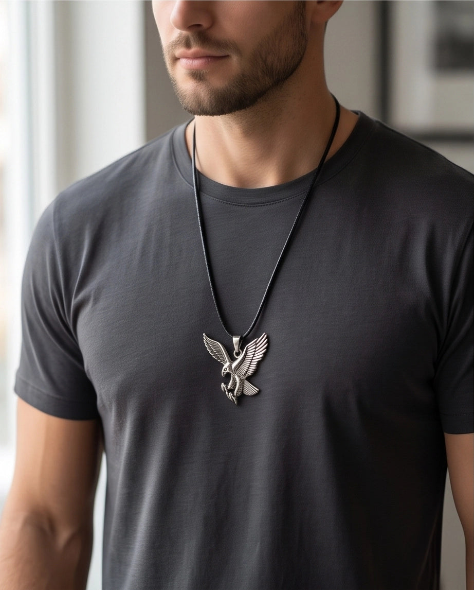 Soaring Silver Eagle Cord Necklace