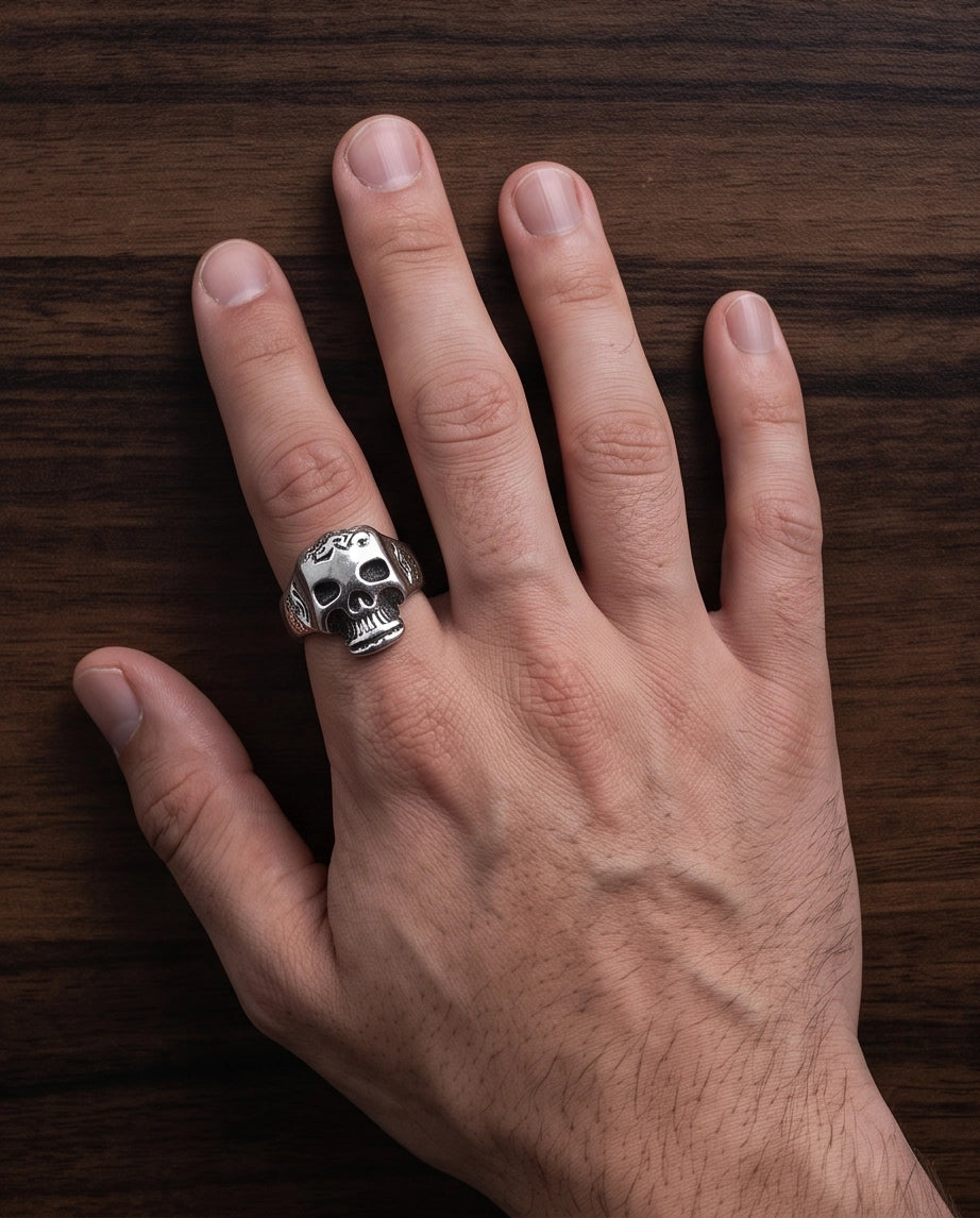 Engraved Sculpted Skull Ring