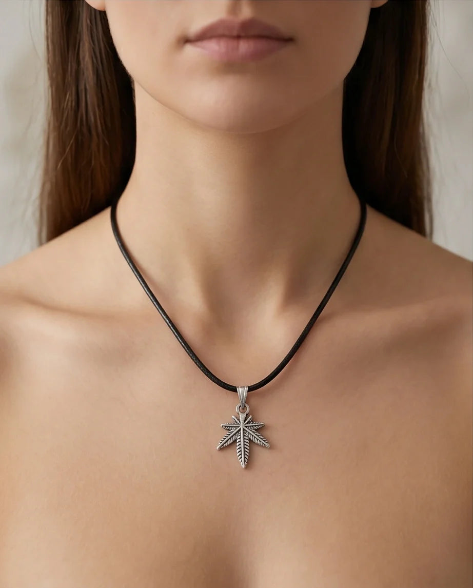 Silver Palm Leaf Pendant Necklace