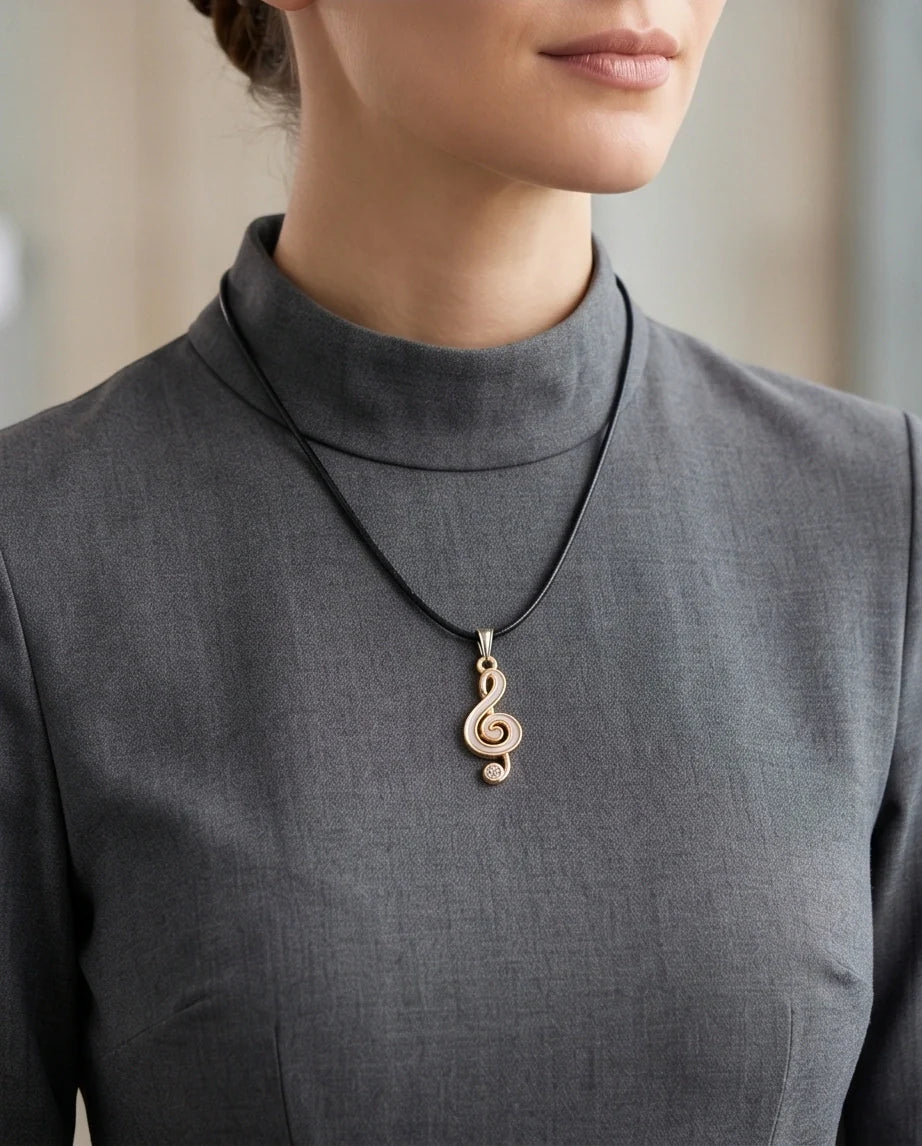 Rose Gold and White Treble Clef Necklace
