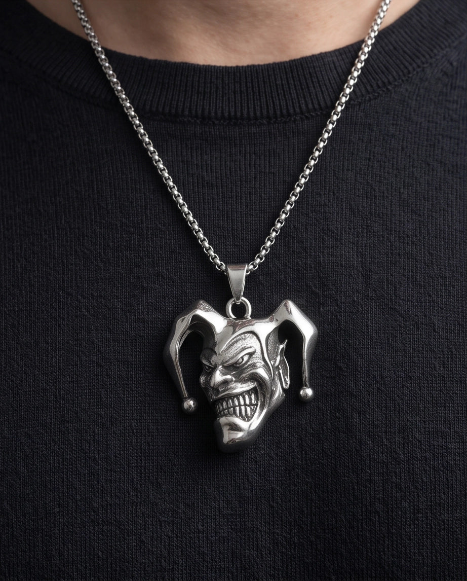 Silver Evil Jester Pendant Necklace