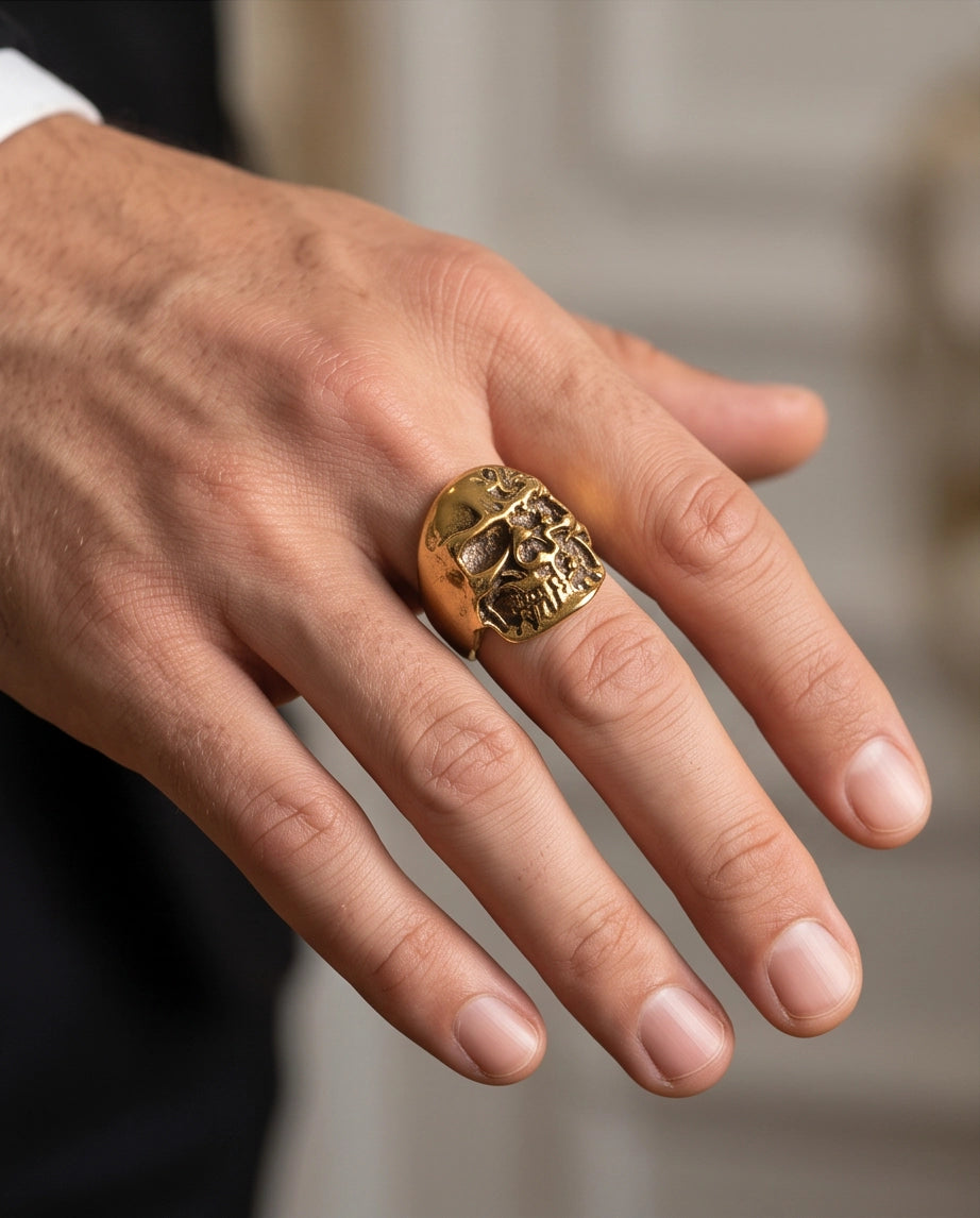 Polished Anatomical Skull Gold Ring