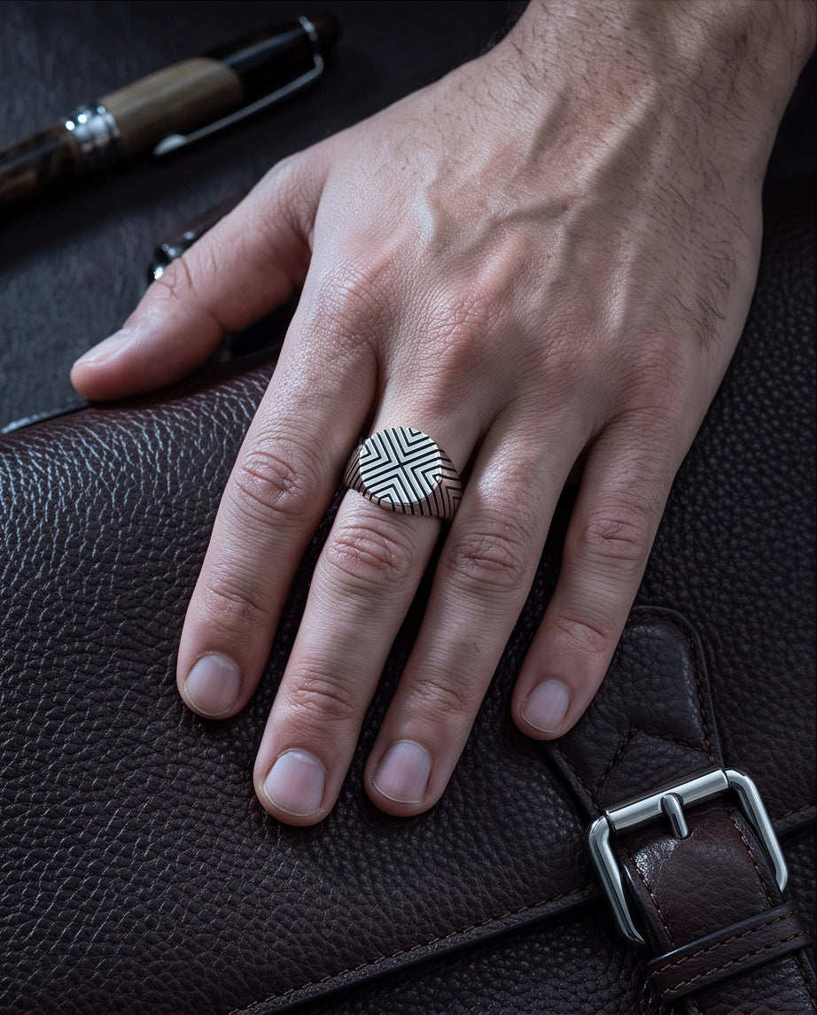 Geometric Chevron Signet Ring