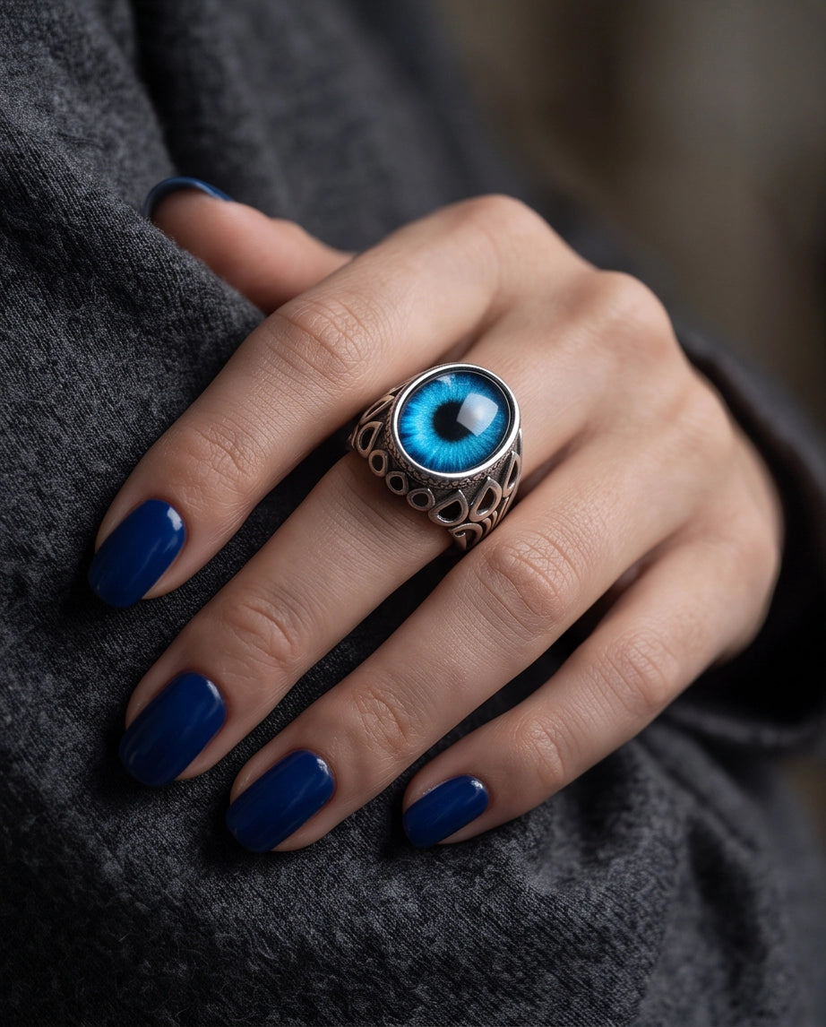Azure Teardrop Link Ocular Silver Ring
