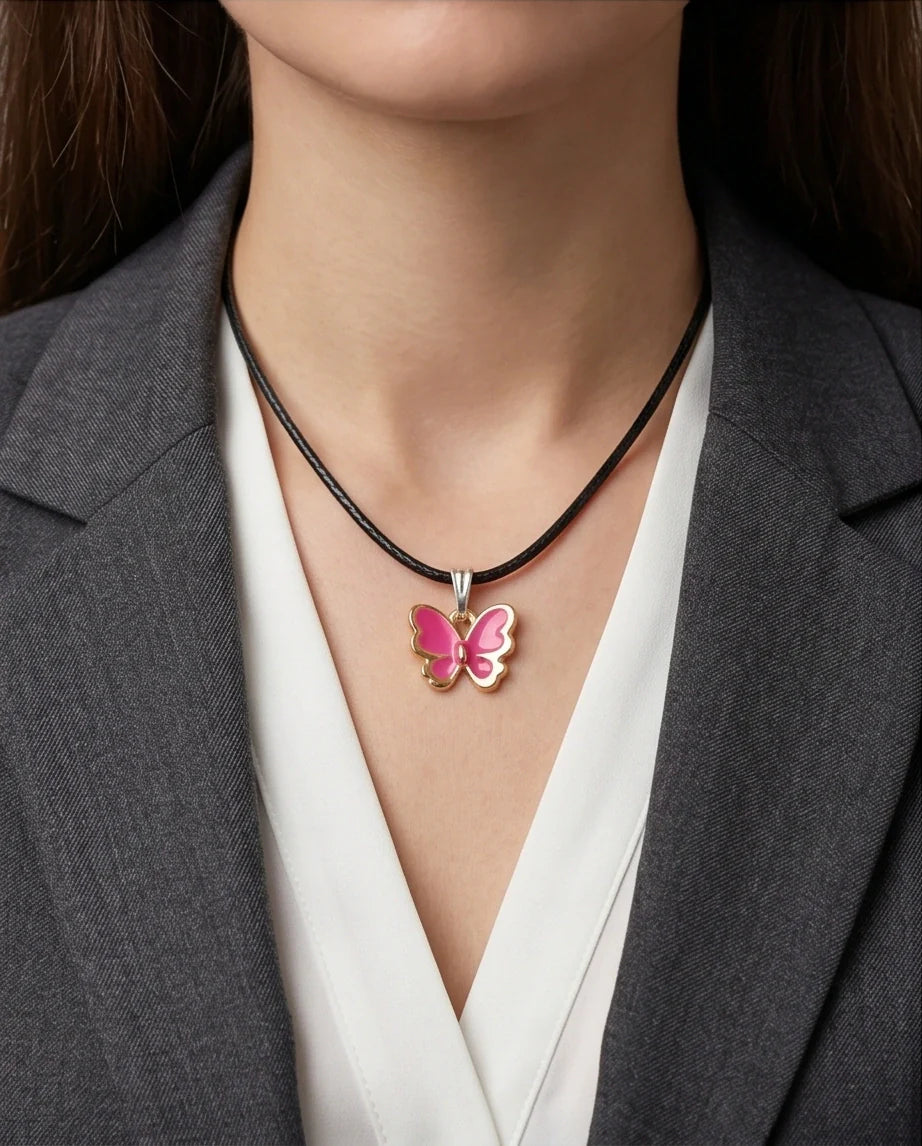 Gold and Pink Butterfly Necklace