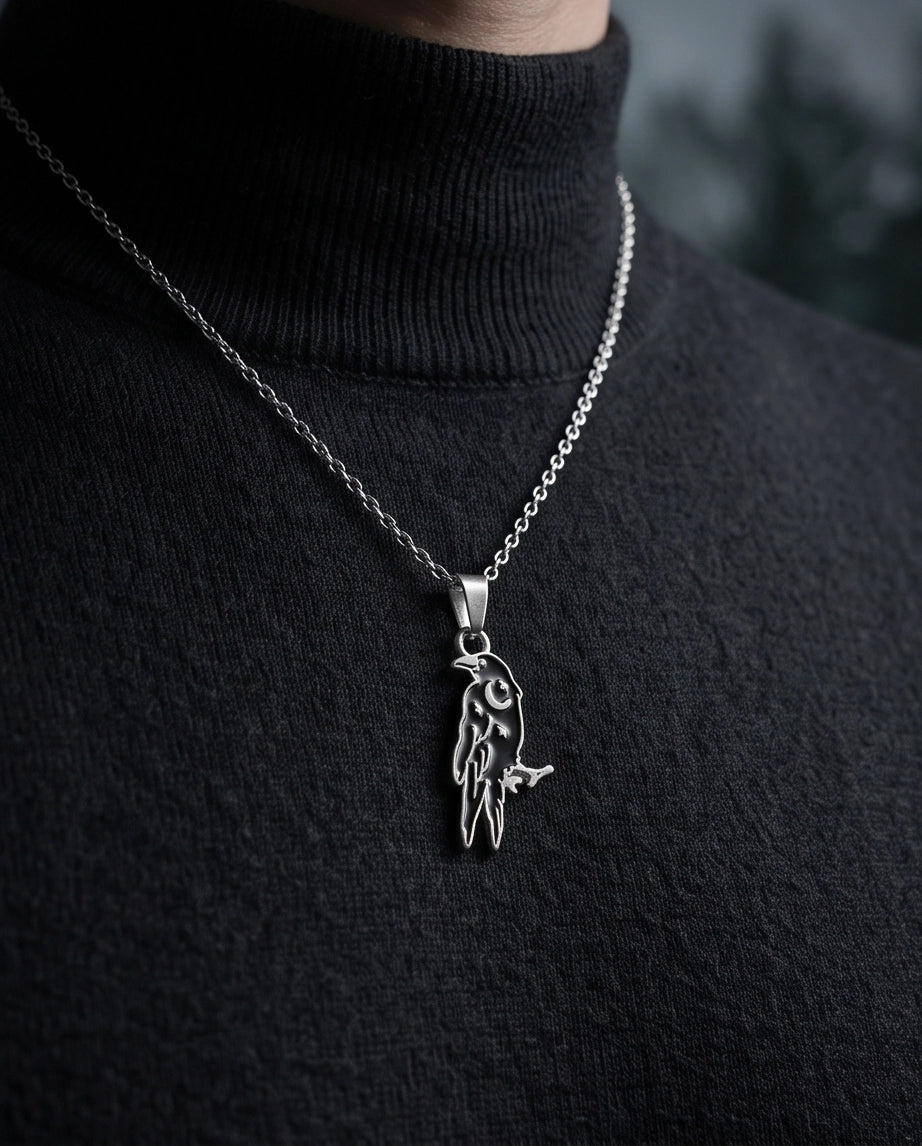 Silver Celestial Raven Pendant Necklace