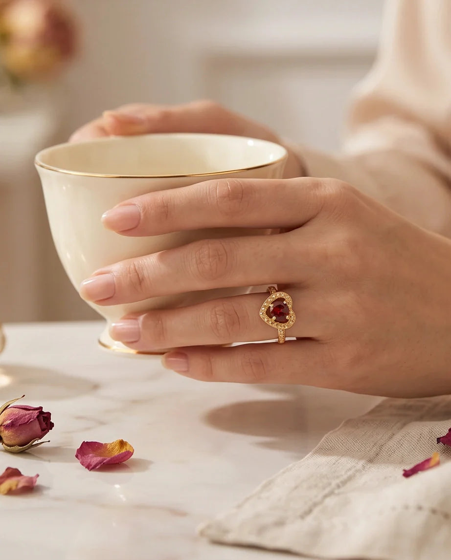 Vintage Gold Ruby Granulated Heart Ring