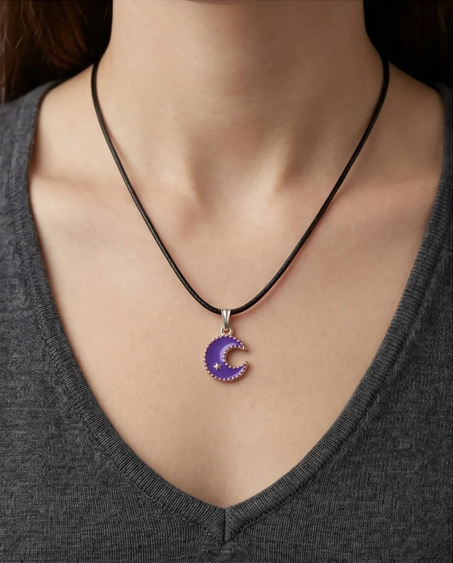 Celestial Purple Crescent Moon Pendant