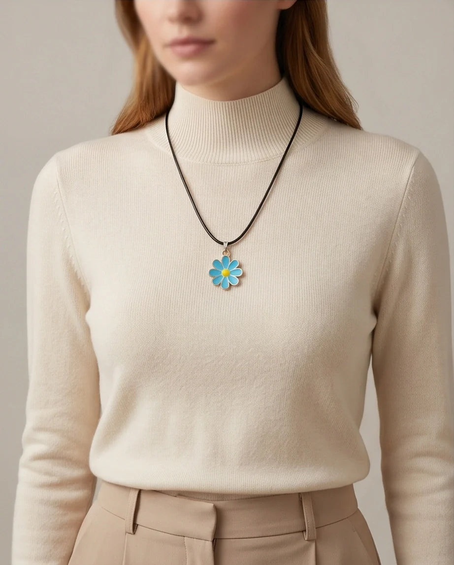 Gold and Pastel Blue Daisy Necklace