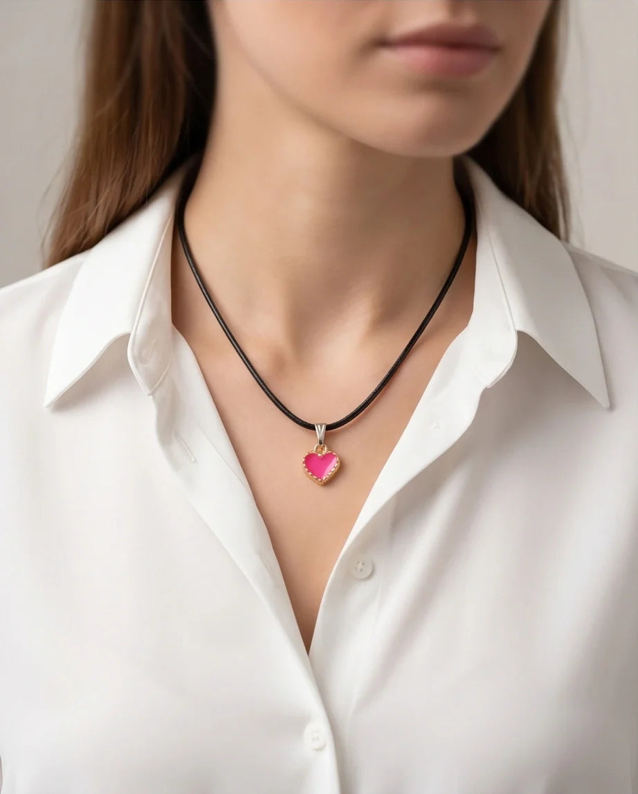 Gold and Pink Beaded Heart Necklace