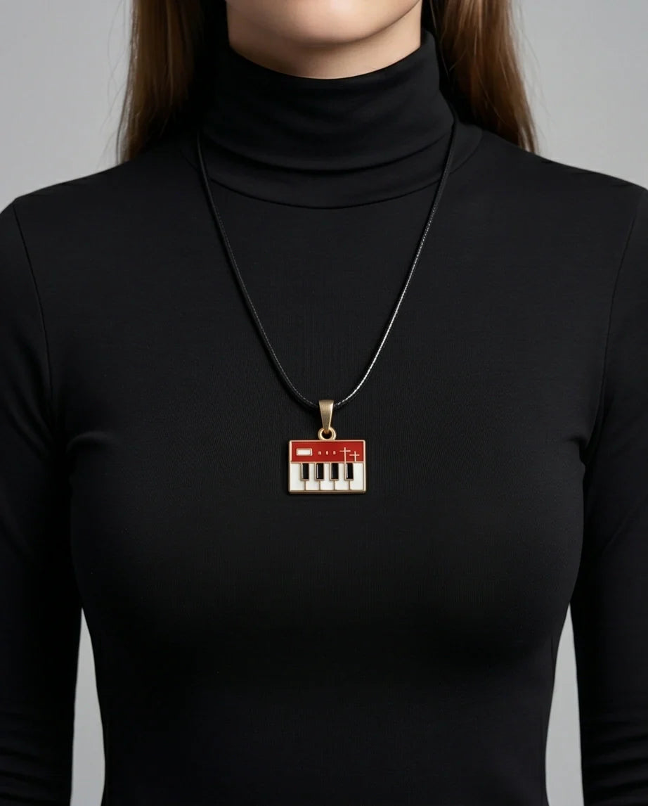 Gold and Red Synthesizer Keyboard Necklace