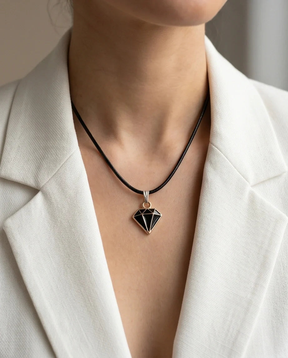 Gold and Black Geometric Diamond Necklace