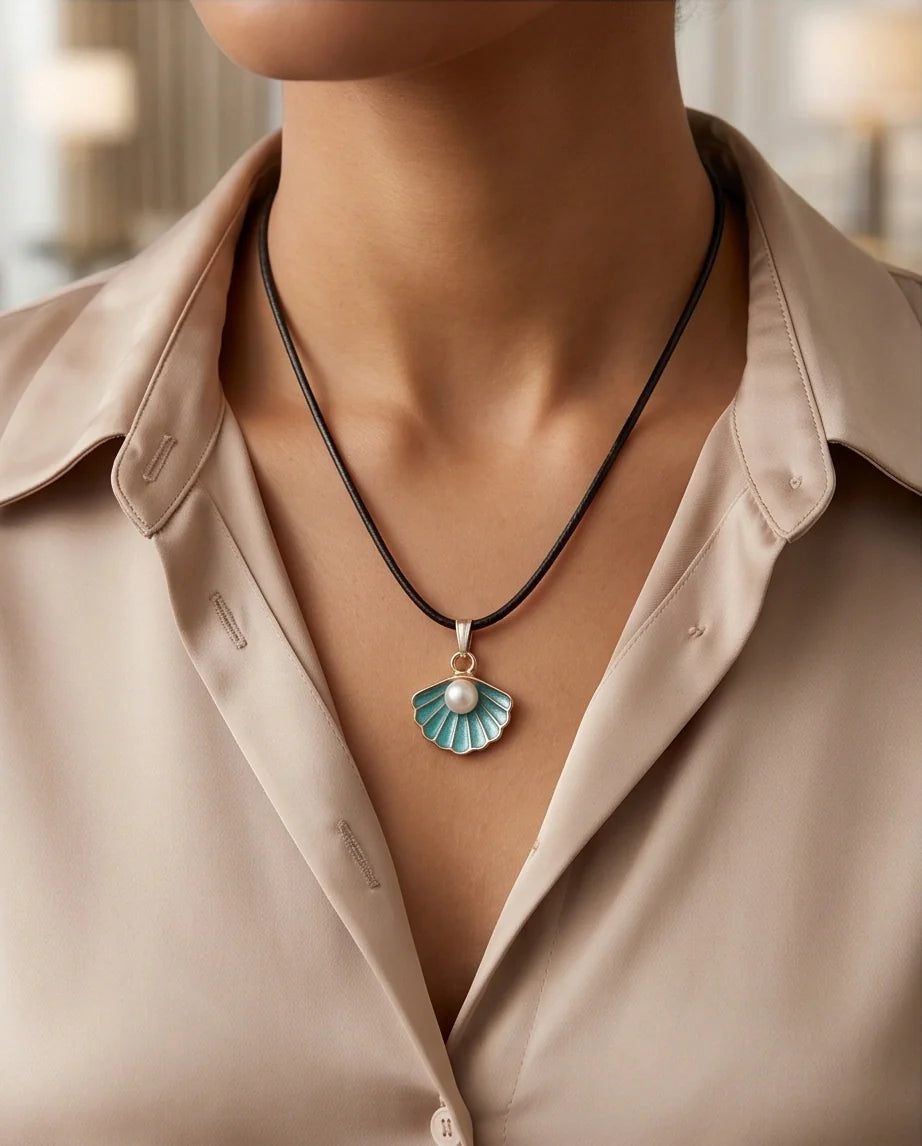 Gold and Turquoise Seashell Pearl Necklace