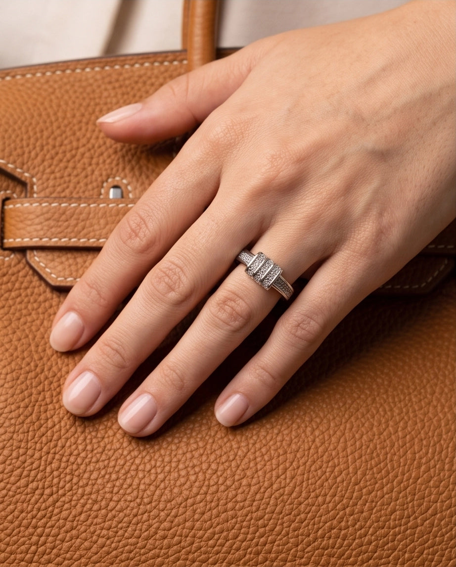 Triple-Barrel Pavé Station Band Ring
