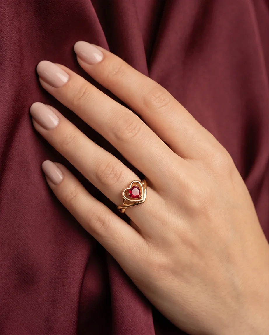 Gold Ruby Heart Twisted Infinity Ring