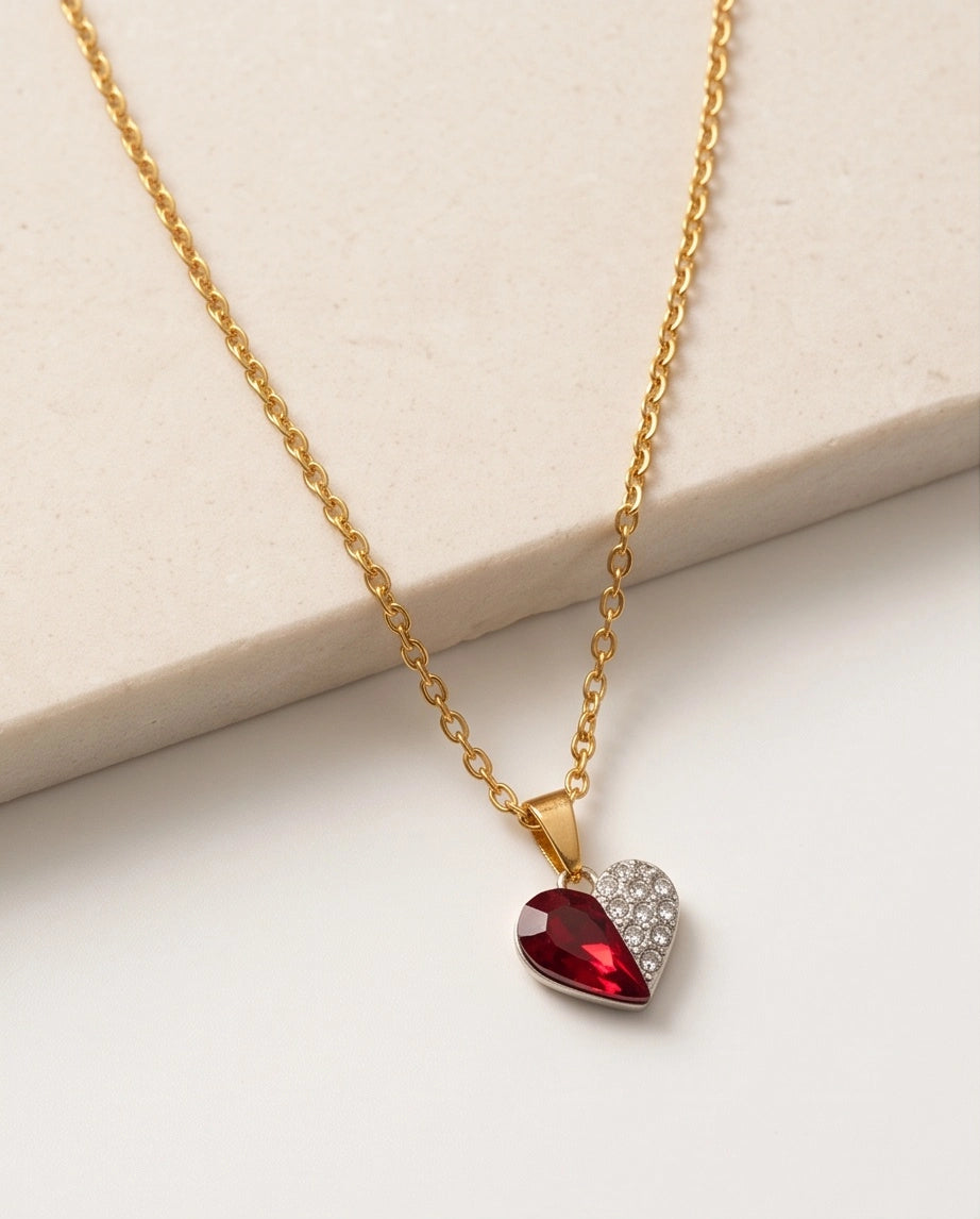 Silver Ruby Heart Pavé Pendant Necklace