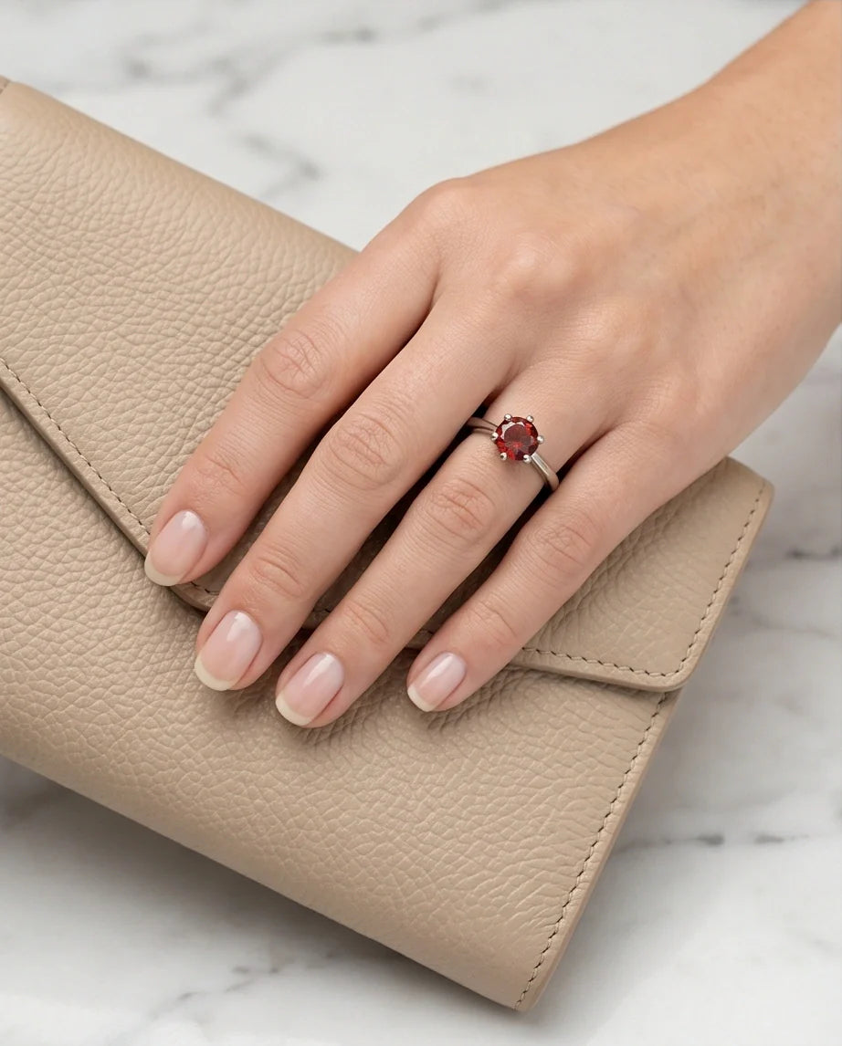 Sterling Silver Classic Round-Cut Crimson Ruby Solitaire Ring