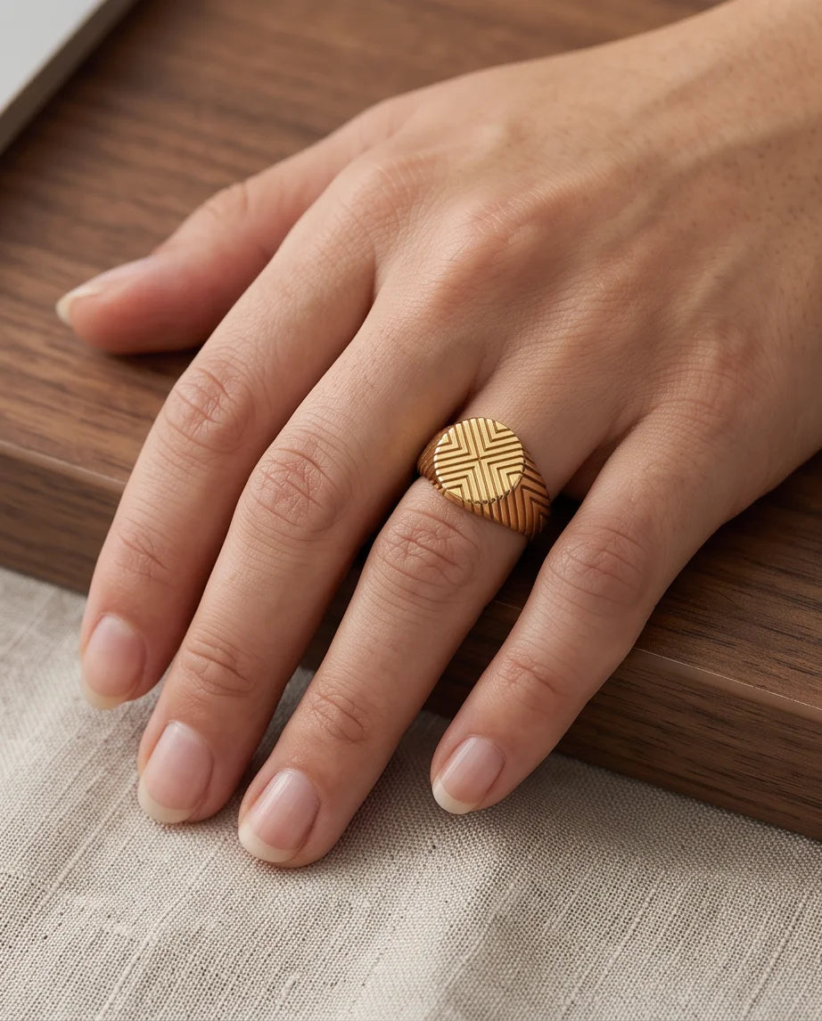 Radiant Chevron Geometric Gold Signet Ring