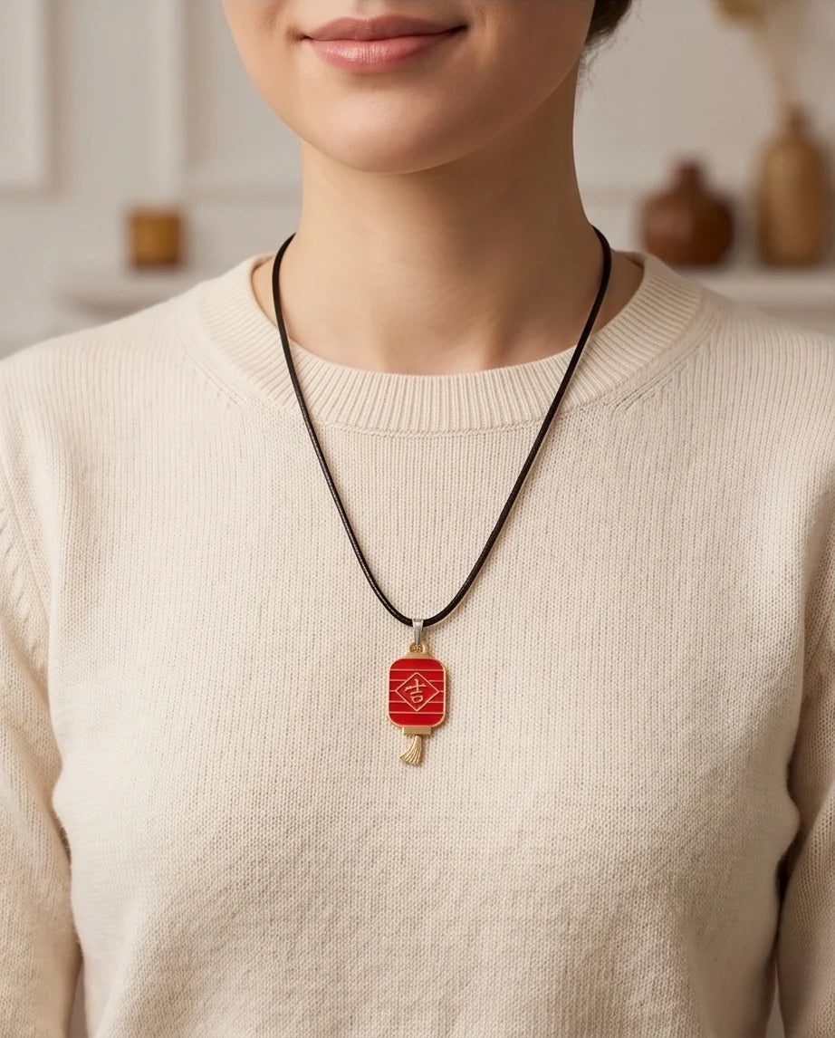 Traditional Red Lantern "Ji" Good Luck Pendant Necklace