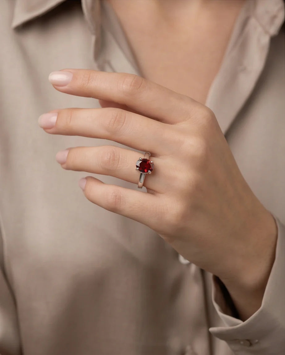 Sterling Silver Oval-Cut Ruby Red Solitaire Ring