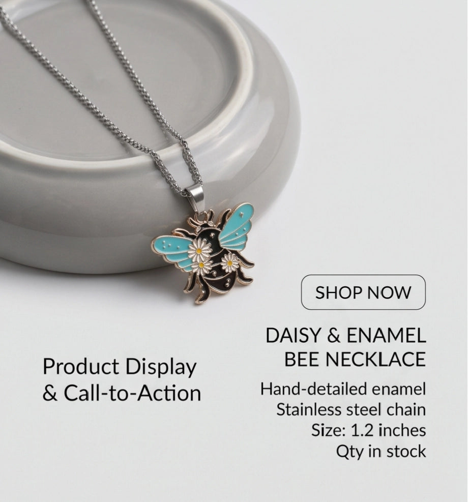Gold Daisy Honeybee Enamel Chain Necklace