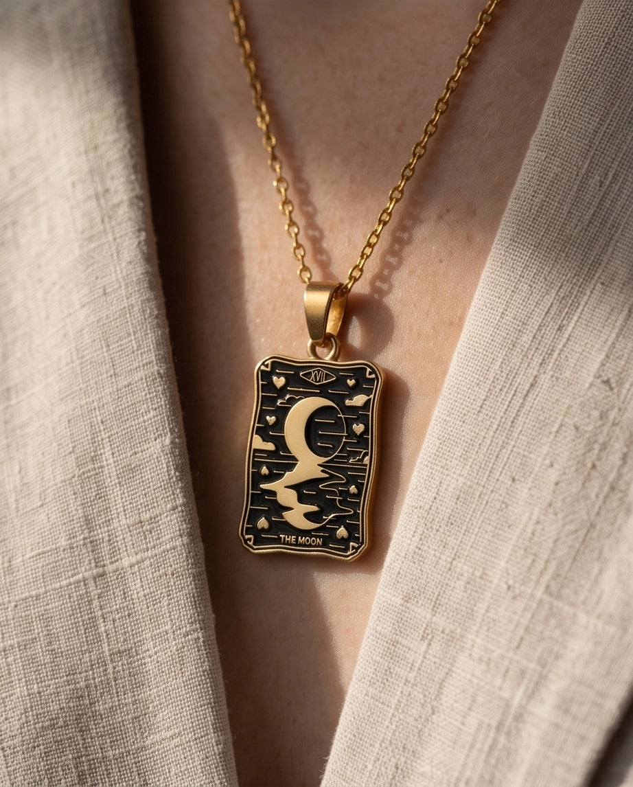 Gold "The Moon" Tarot Card Pendant Necklace