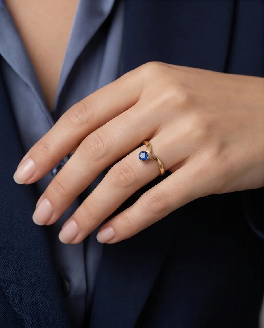 Gold Plated Blue Sapphire Droplet Chevron Ring