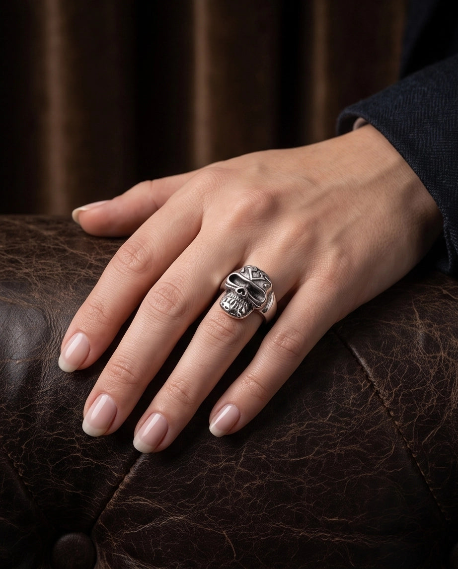Geometric Crest Skull Ring