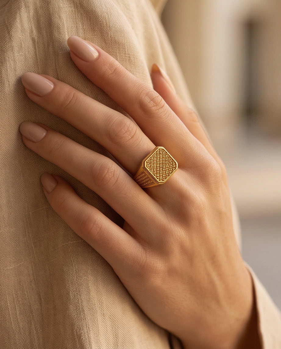 Woven Lattice Gold Signet Ring