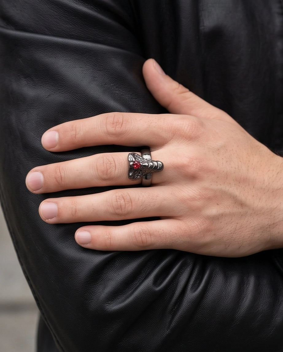Ruby-Set Sculpted Cobra Ring