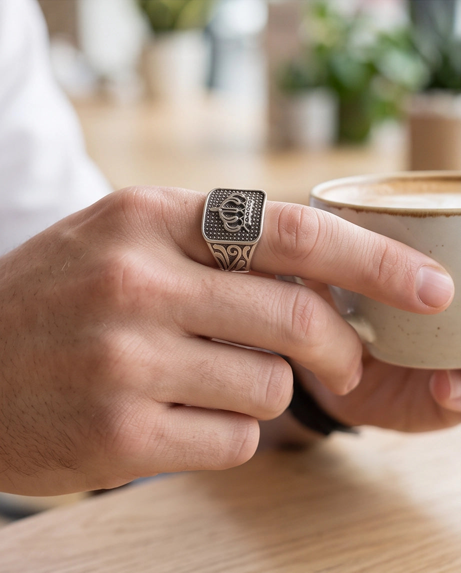Royal Crest Cushion Signet Ring