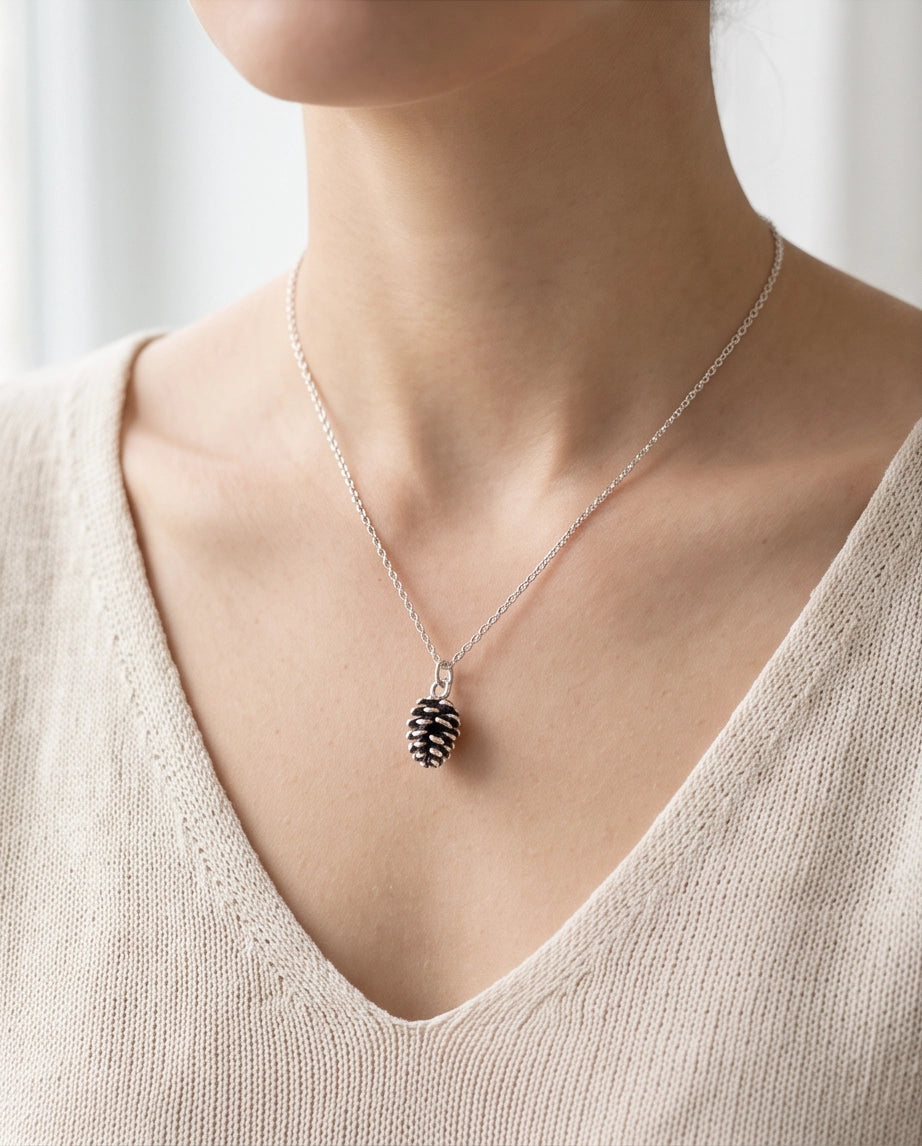 Antique Silver Pinecone Pendant Chain Necklace