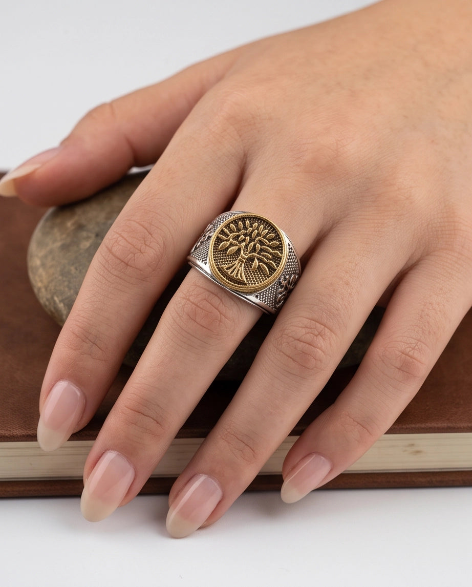 Yggdrasil Tree of Life Two-Tone Signet Ring