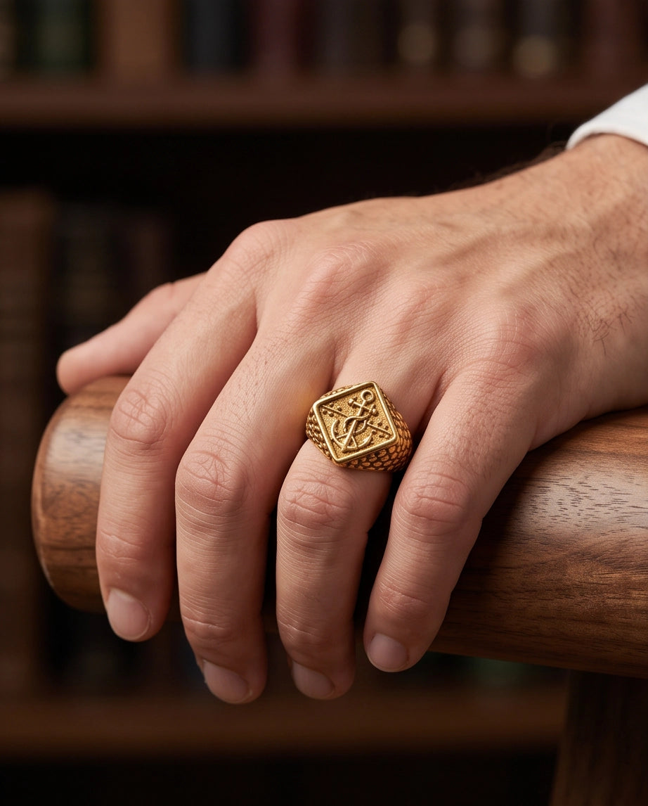 Maritime Anchor Rhombus Signet Ring