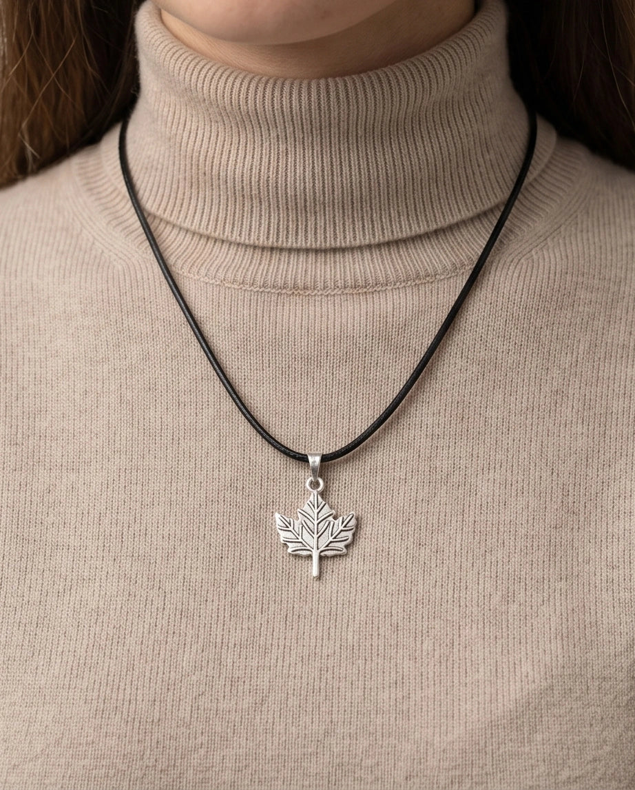 The Autumn Whisper: Matte Silver Maple Leaf Pendant Necklace