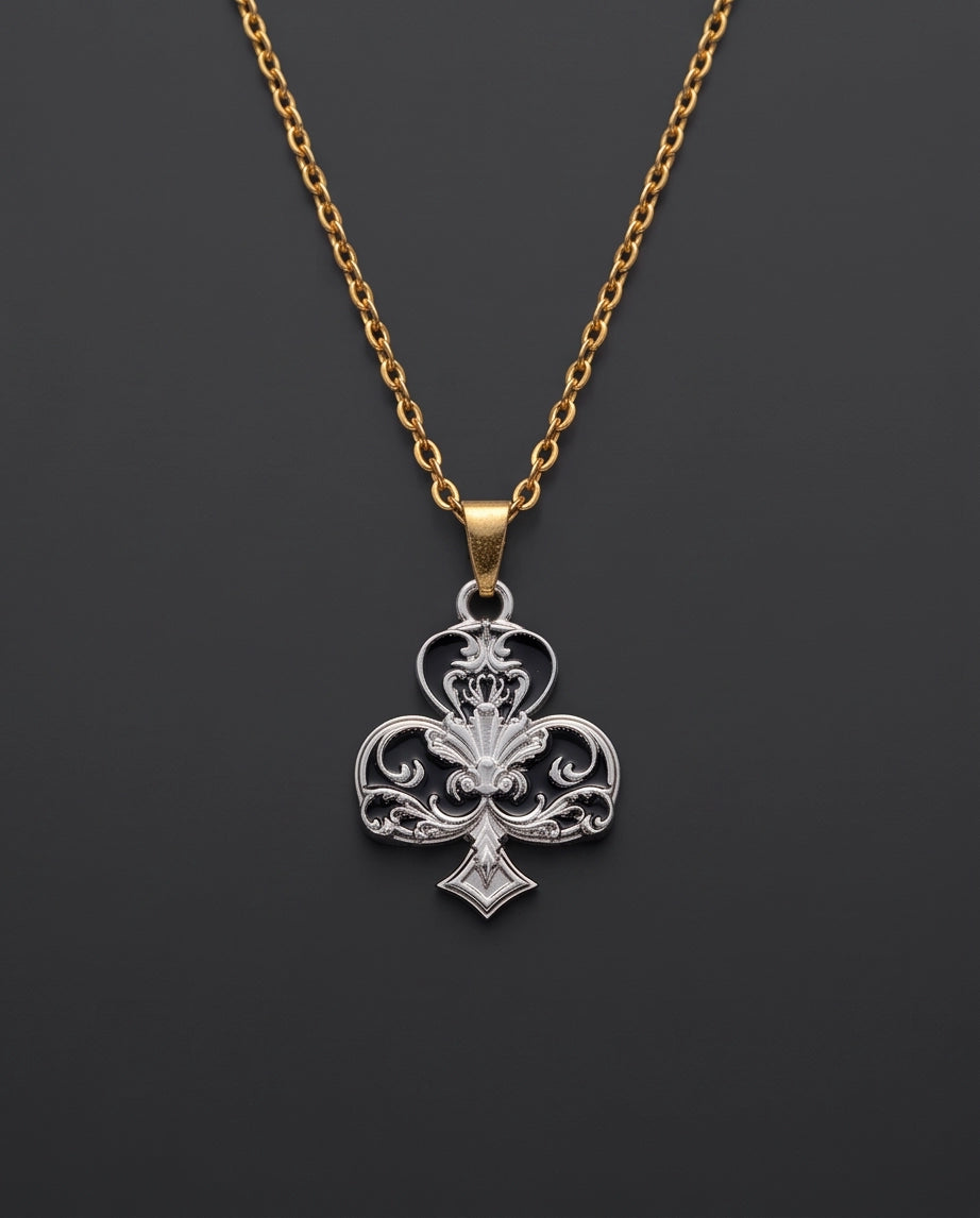 Silver Filigree Ace of Clubs Pendant Necklace