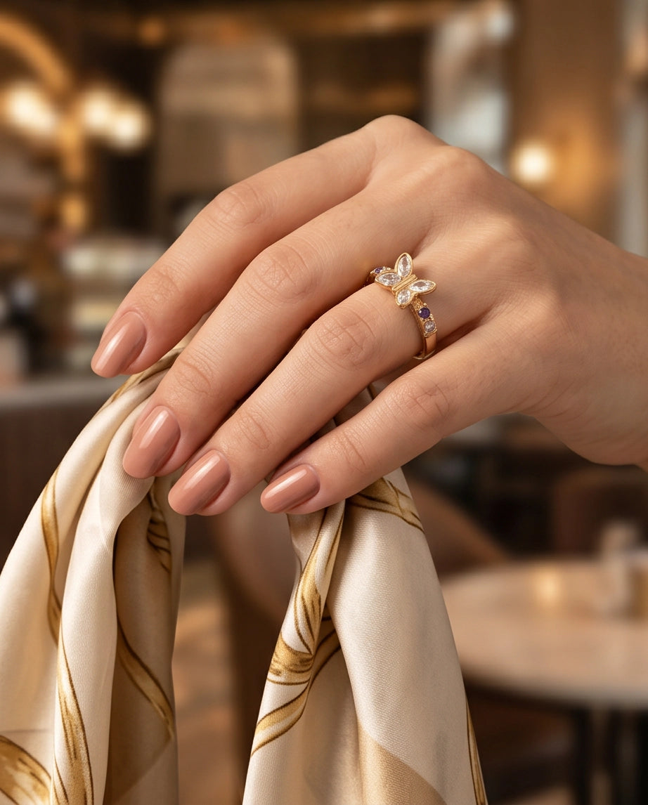 Gold Butterfly Gemstone Band Ring