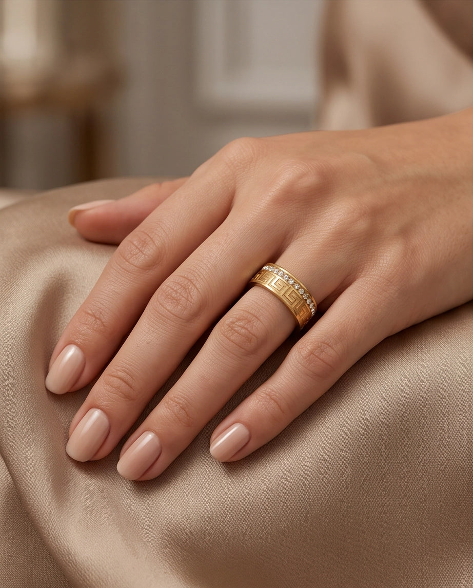 Greek Key Crystal Eternity Band