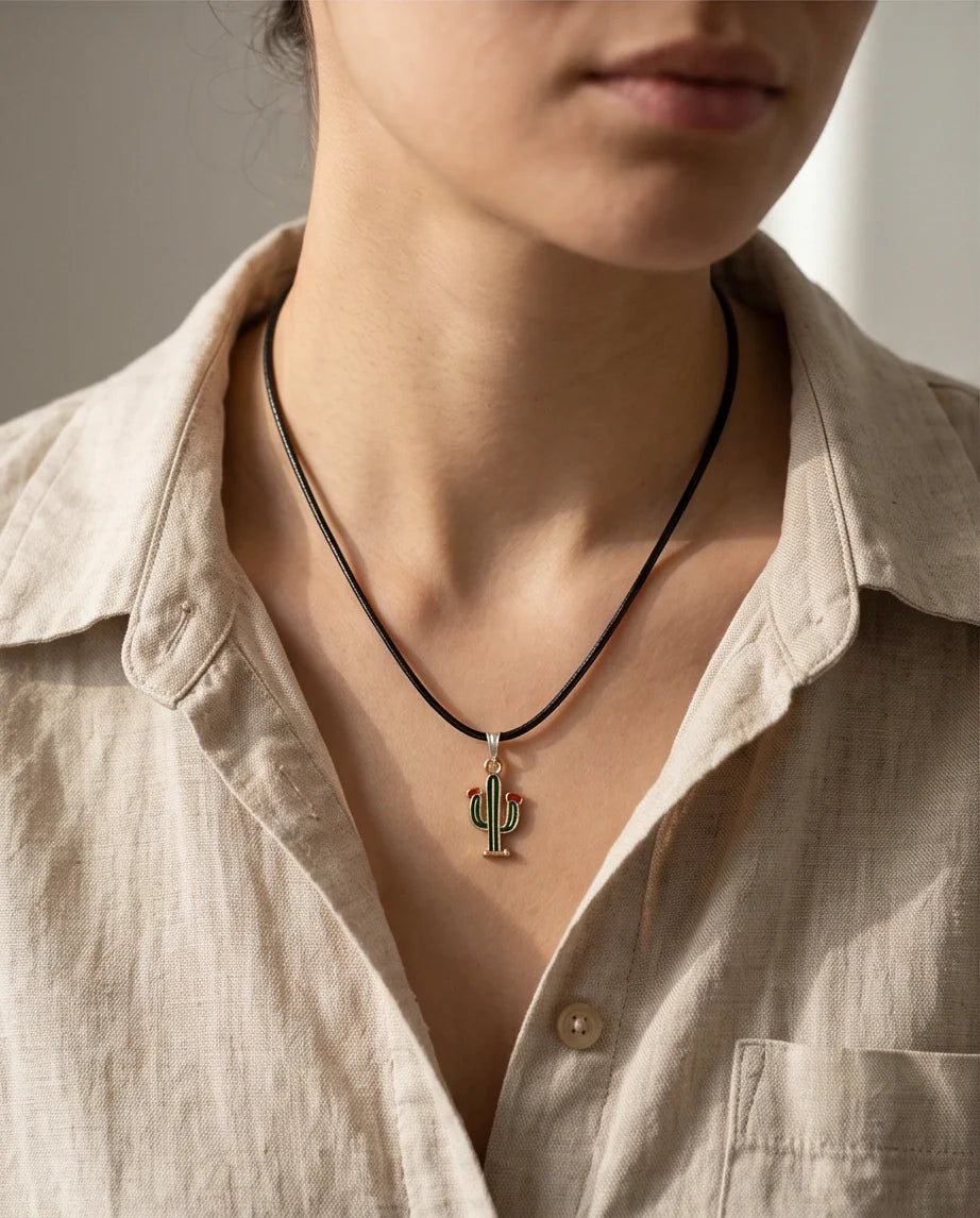 Gold and Green Blooming Cactus Necklace