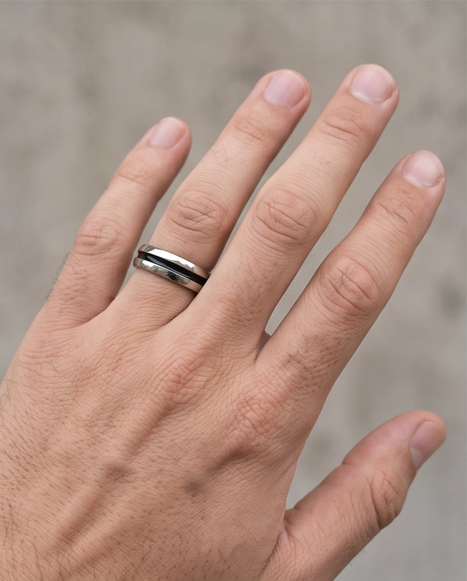 Dual-Tone Inlaid Channel Silver Band