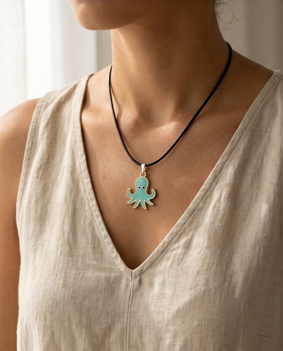 Gold and Turquoise Octopus Pendant Necklace